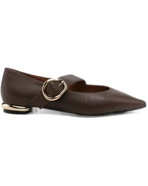 Gioseppo Buckle-Fastening Pointed-Toe Ballet Flats - Brown