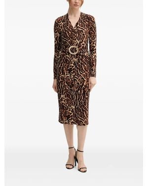 Joseph Ribkoff アニマルプリント ベルテッド ドレス - ブラウン