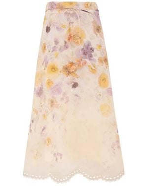 Zimmermann Memento Embroidered Midi Skirt - Natural