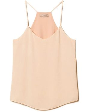 Twinset Satin Top With Thin Shoulder Straps - Natural
