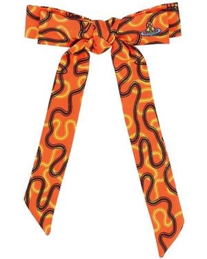 Vivienne Westwood Orb-Embroidered Abstract-Print Hair Ribbon - Orange