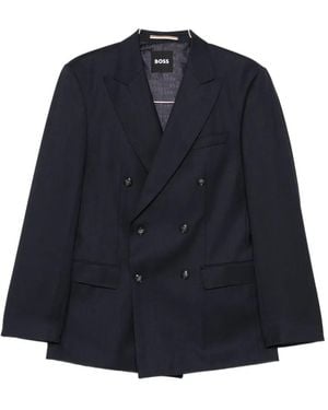 BOSS Double-Breasted Virgin Wool Suit - Blue