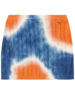 DIESEL Tie-dye Mini Skirt In Cable-knit Cotton - Blue