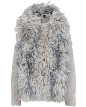 Giorgio Armani Shaggy Cardigan Mit Stehkragen - Grau