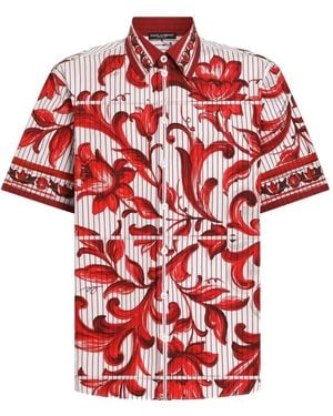 Dolce & Gabbana Majolica-Print Striped Poplin Hawaii Shirt - Red