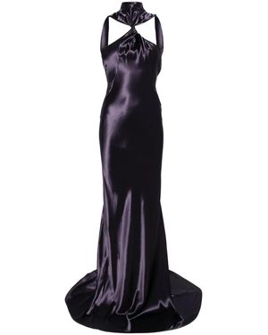 The Attico Twisted Neckline Long Satin Dress - Blue