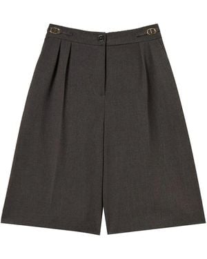 Twinset Pleated-Front Logo-Detail Shorts - Gray