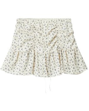B+ AB Floral-Print Ruched Skirt - White