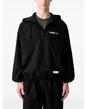 Neighborhood Logo-Print Quarter-Zip Hooded Hoodie Jacket - Black