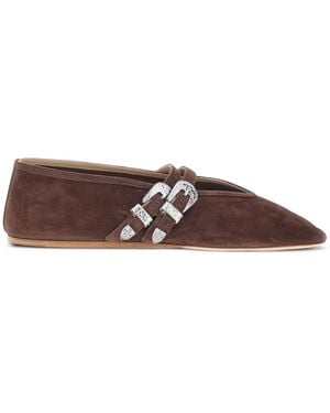 Le Monde Beryl Claudia Buckled Suede Ballet Flats - Brown