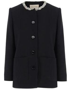 Valentino Garavani Decorated-Collar Virgin Wool Jacket - Black