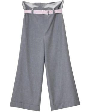 Moschino Belted Paperbag-Waist Palazzo Pants - Grey