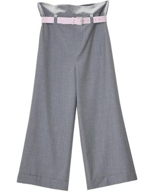 Moschino Belted Paperbag-Waist Palazzo Trousers - Grey