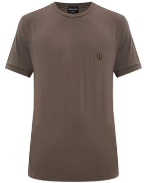 Giorgio Armani Embroidered-Logo T-Shirt - Gray