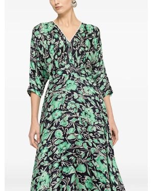 Nissa Floral-Print V-Neck Midi Dress - Green
