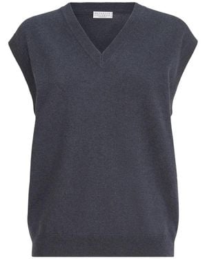 Brunello Cucinelli Cashmere Jumper Vest With Monili - Blue