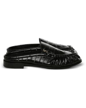 Saint Laurent Cassandre Round-Toe Gathered Mules - Black