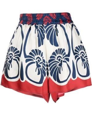 La DoubleJ Palmetto-Print Silk Shorts - Blue