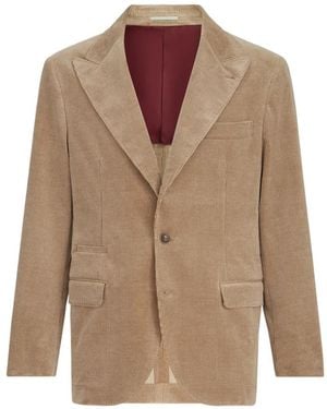 Brunello Cucinelli Comfort Cotton And Cashmere Corduroy Deconstructed Blazer With Large Peak Lapels And Metal Buttons - Brown