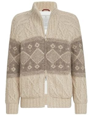 Brunello Cucinelli Kabelgebreid Intarsia Donsjack - Wit