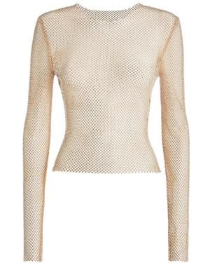 Genny Crystal-Embellished Mesh Top - White