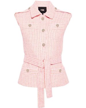 Maje Belted Tweed Waistcoat - Pink