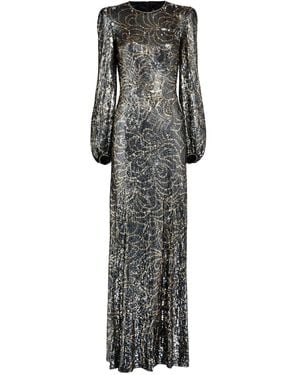 Jenny Packham Paradise Sequin-Embellished Puff-Sleeve Dress - Grey