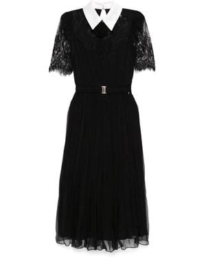 Nissa Lace-Detail Silk Midi Dress - Black