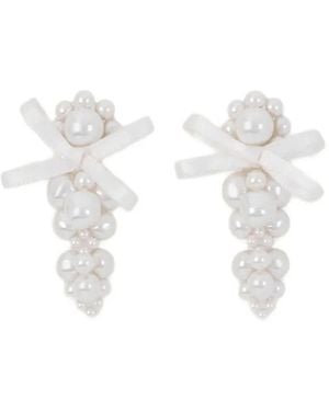 Simone Rocha Bow-Detail Pearl-Cluster Earrings - White