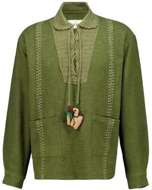 BAZISZT Sofia Lace-Up Polo Shirt - Green