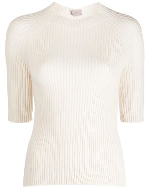Mrz Three-Quarter Sleeve Ribbed Knitted Top - White