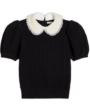 Alice + Olivia Chase Puff Faux Pearl-Embellished Cotton-Blend Top - Black