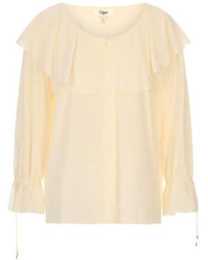 Chloé Blusa Con Volantes Y Ribete De Encaje - Blanco