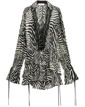 Blumarine Lace-Trim Zebra-Print Mini Dress - Black