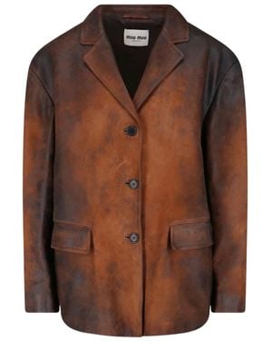 Miu Miu Buttoned Suede Jacket - Brown