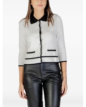 Morgan Contrast-Trim Button-Up Cardigan - Grey