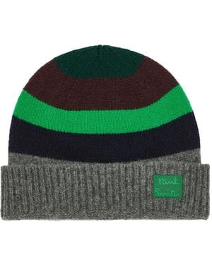 Paul Smith Beanie Mit Grauen Und Grünen Streifen