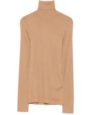 Moncler Ribbed-Knit Turtleneck Top - Natural