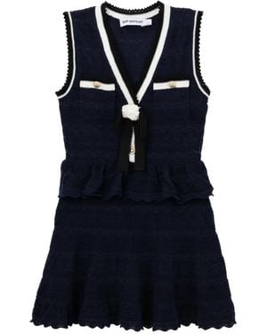 Self-Portrait Ruffled Crochet-Knit Mini Dress - Blue