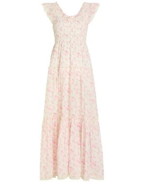 LoveShackFancy Floral-Print Tiered Dress - Pink