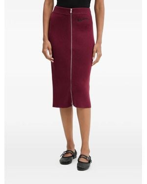 Karl Lagerfeld Zip-Fastening Ribbed-Knit Midi Skirt - Red