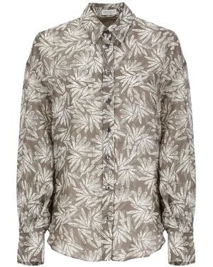 Brunello Cucinelli Floral-Print Silk Shirt - White