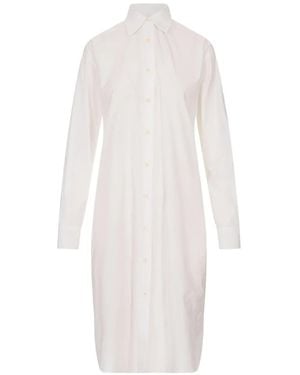 Jil Sander Pleated-Collar Shirt Dress - White