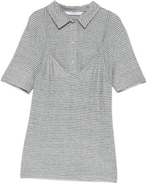 Pushbutton Layered Horizontal-Stripe Polo - Grey