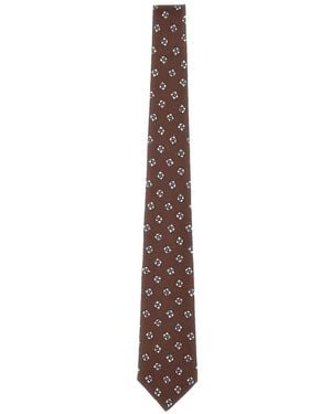 Kiton Floral-Print Silk Tie - White
