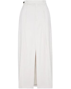 Brunello Cucinelli Pleated Front-Split Maxi Skirt - White