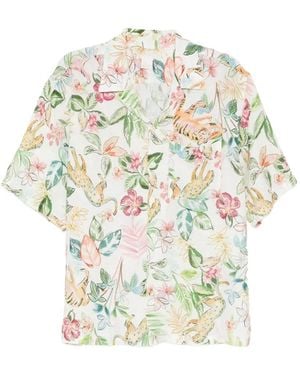 120% Lino Floral-Print Shirt - White