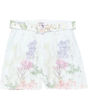 Charo Ruiz Pansy Floral-Print Belt Shorts - White