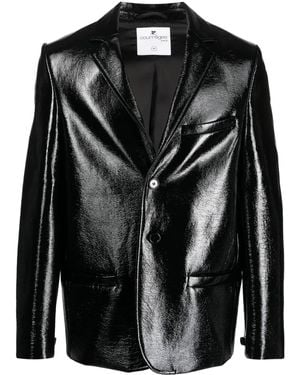Courreges Zip-Detail Patent-Finish Blazer - Black