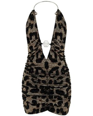 Philipp Plein Strass Open-Back Dress - Black